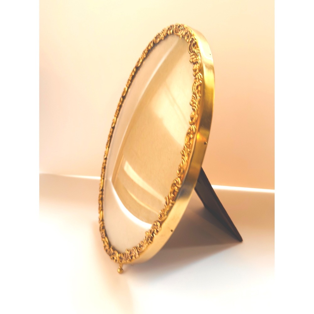 Vintage Ornate Gold Oval Picture Frame Convex Bubble Glass Victorian 11.5x8.5